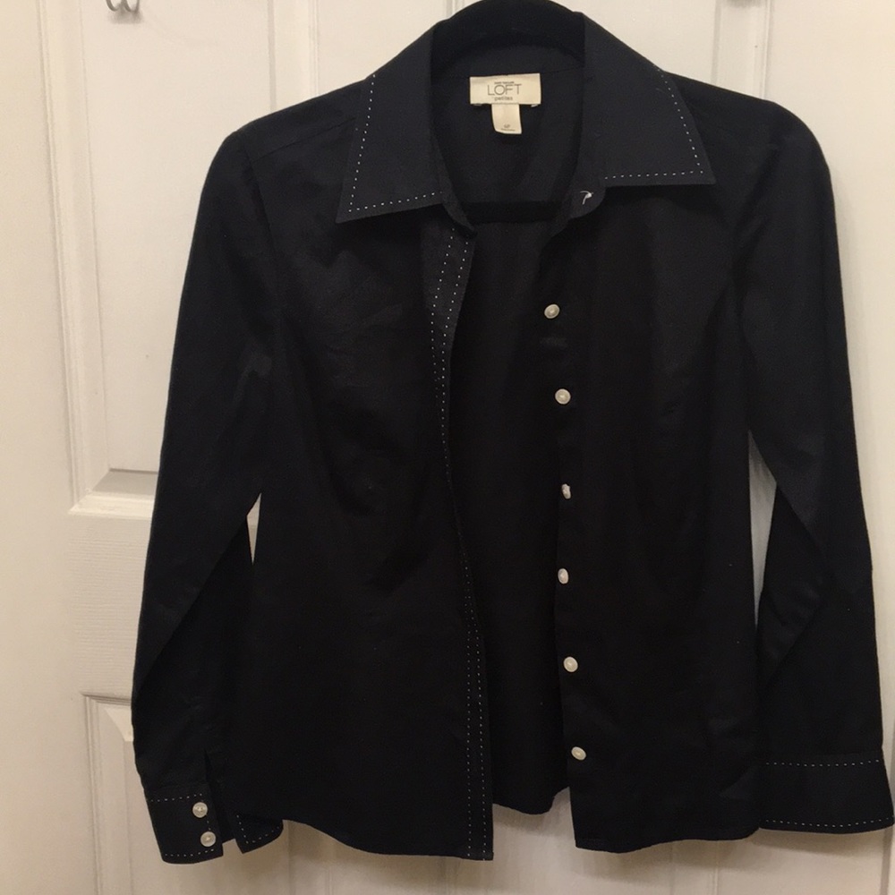 LOFT petites black long-sleeve button-down blouse